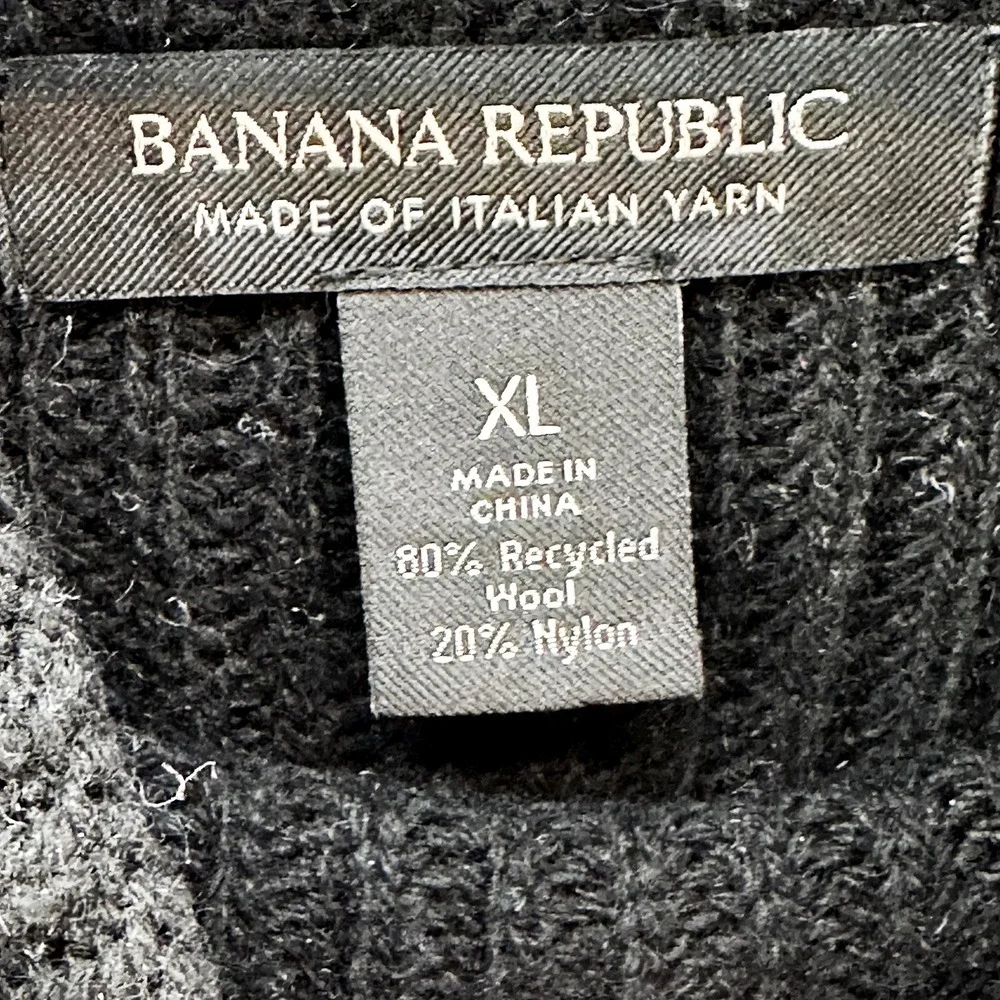 BANANA REPUBLIC Italian Wool Blend‎ Mock Neck Tunic Sweater • XL • black, gray